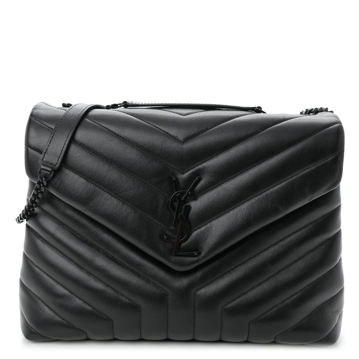 Calfskin Y Quilted Monogram Monochrome Medium Loulou Chain Satchel Black