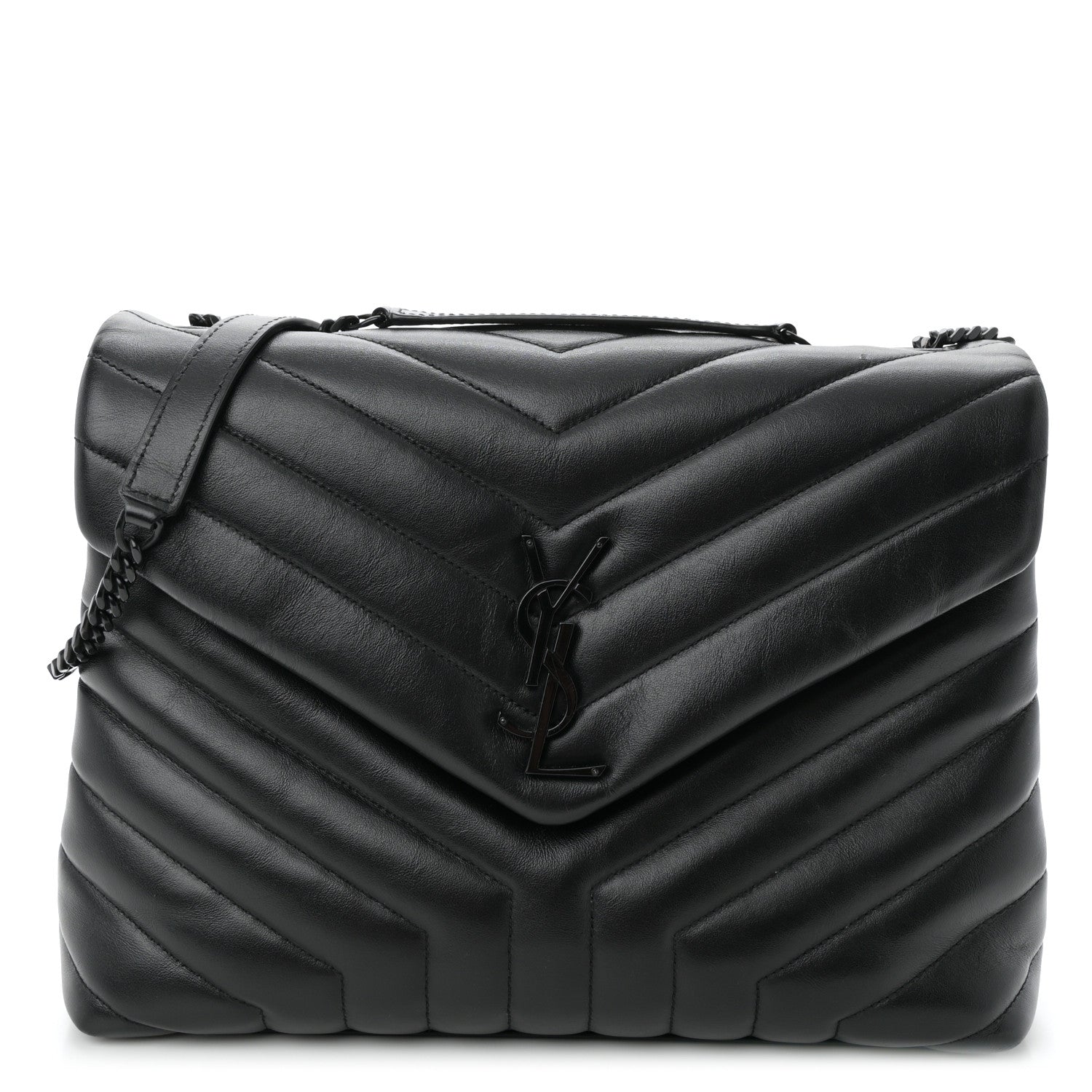 Saint Laurent Calfskin Y Quilted Monogram Monochrome Medium Loulou Chain Satchel Black 1 of 10