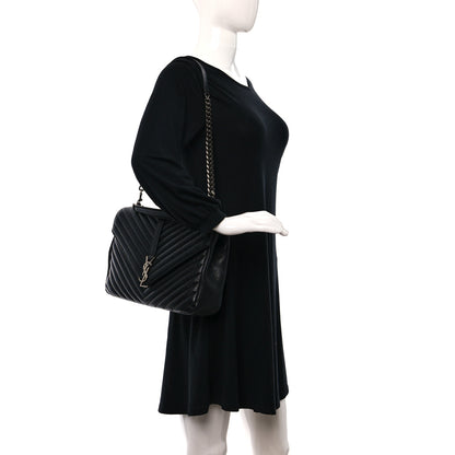 Saint Laurent Sheepskin Matelasse Chevron Monogram Large College Satchel Black 2 of 12