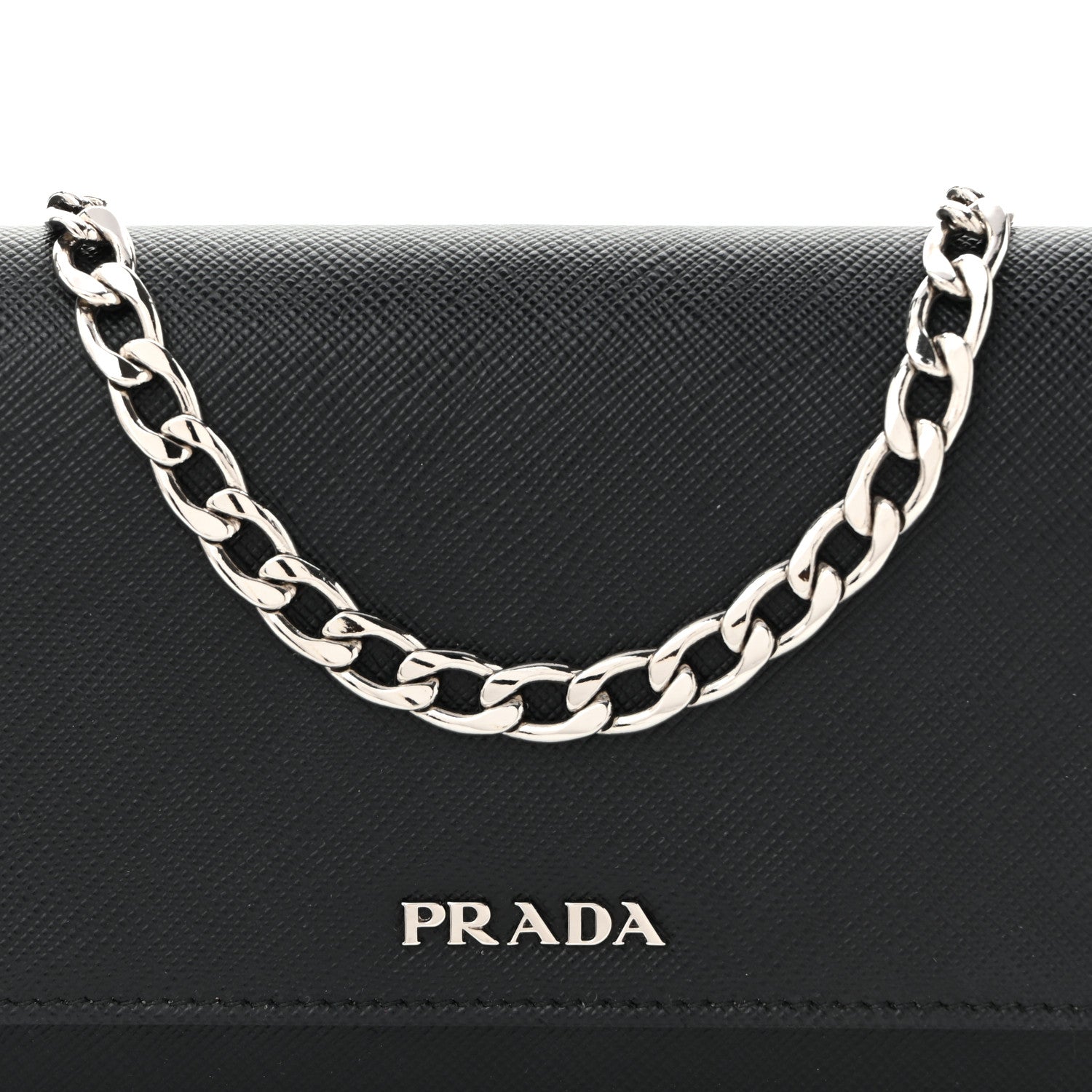Prada Saffiano Bi-Color Wallet On Chain Black Fuoco 8 of 10