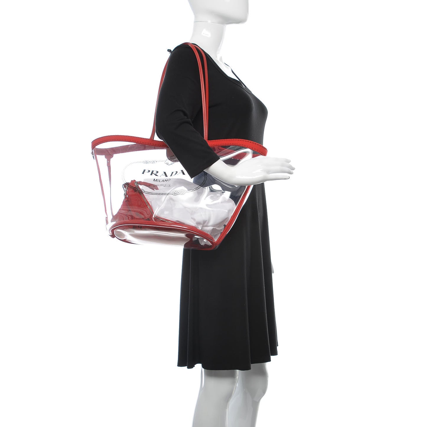 Plexiglass Calfskin Small Shopper Tote Rosso