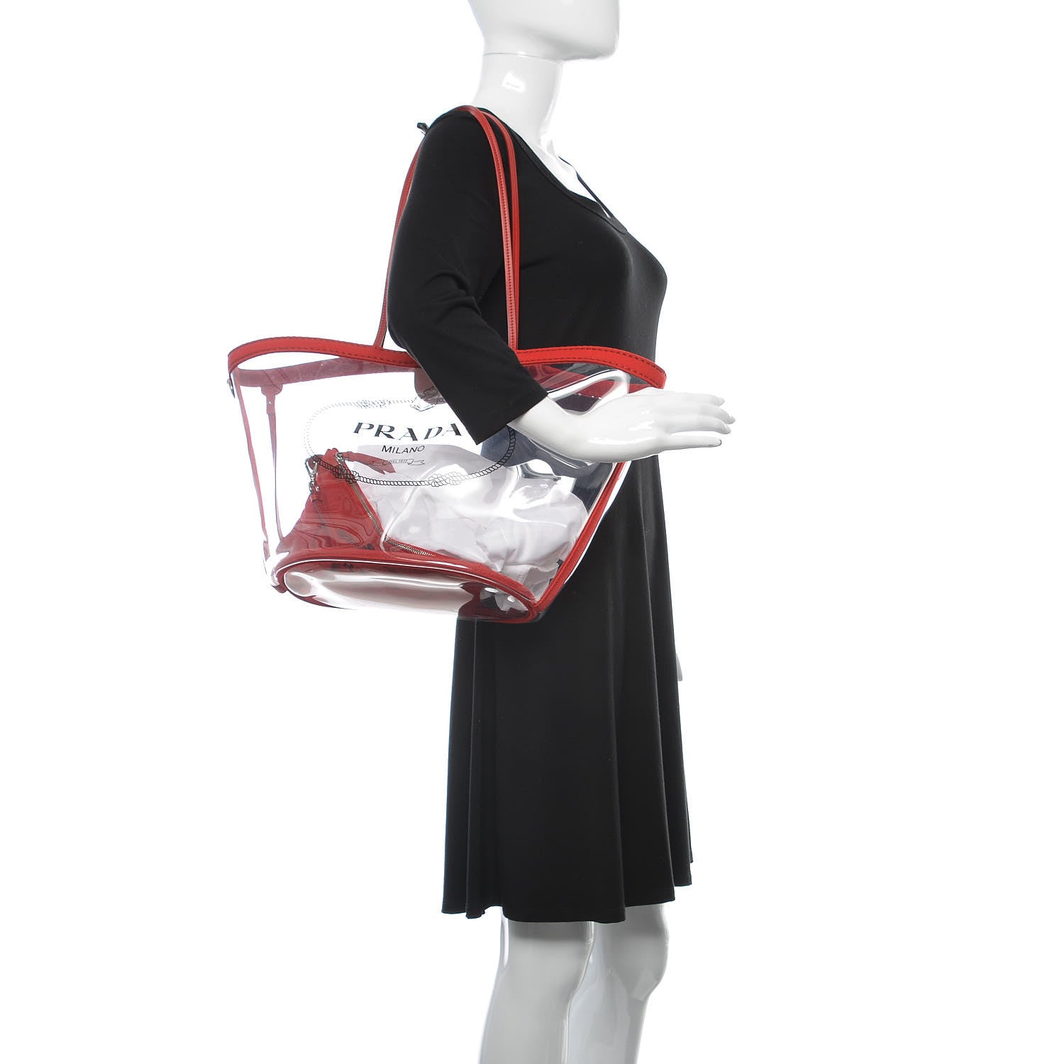 Prada Plexiglass Calfskin Small Shopper Tote Rosso 2 of 11