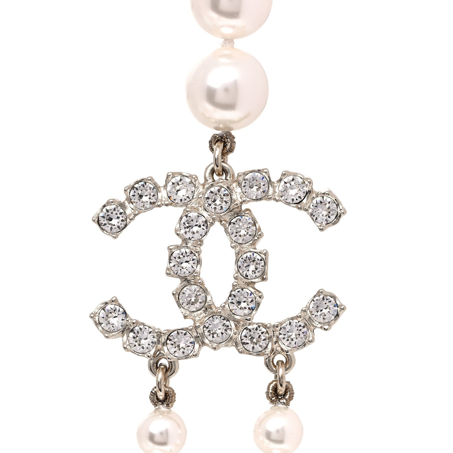 Chanel Pearl Crystal Long CC Logo Necklace Gold 12 of 15