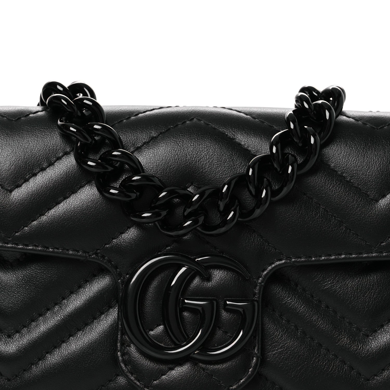 Gucci Calfskin Matelasse Monochrome GG Marmont Chain Belt Bag Black 8 of 10
