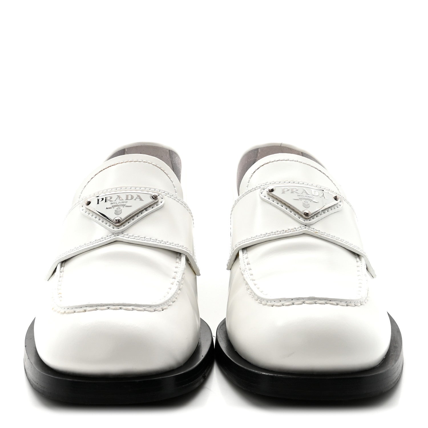 Prada Spazzolato Metal Triangle Logo 20mm Loafers 39 White 3 of 9