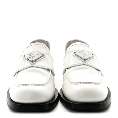 Prada Spazzolato Metal Triangle Logo 20mm Loafers 39 White 3 of 9