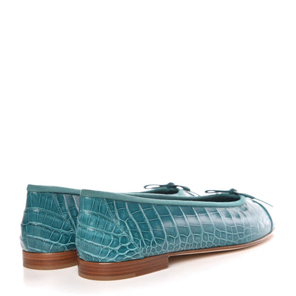 Chanel Alligator CC Cap Toe Ballerina Flats 39.5 Turquoise 4 of 9