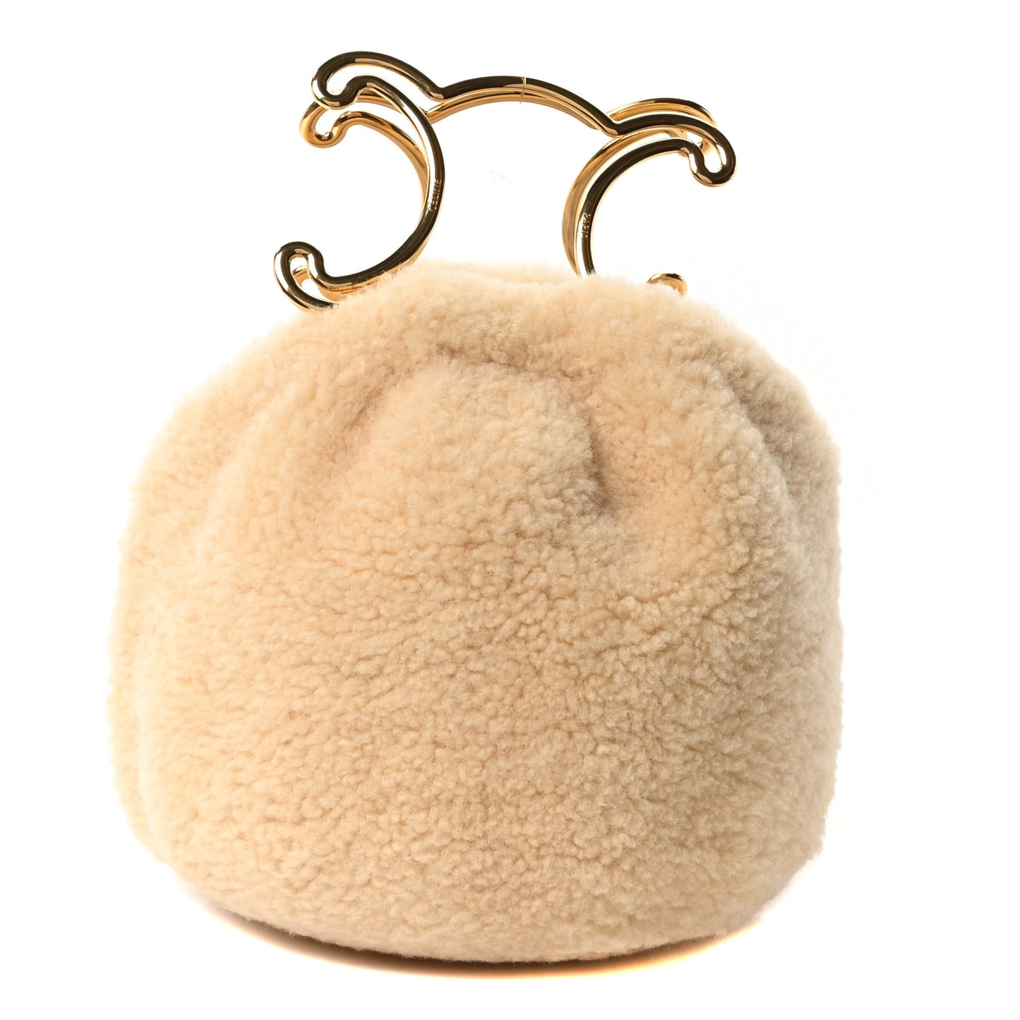 Pleated Shearling Triomphe Bag  Natural