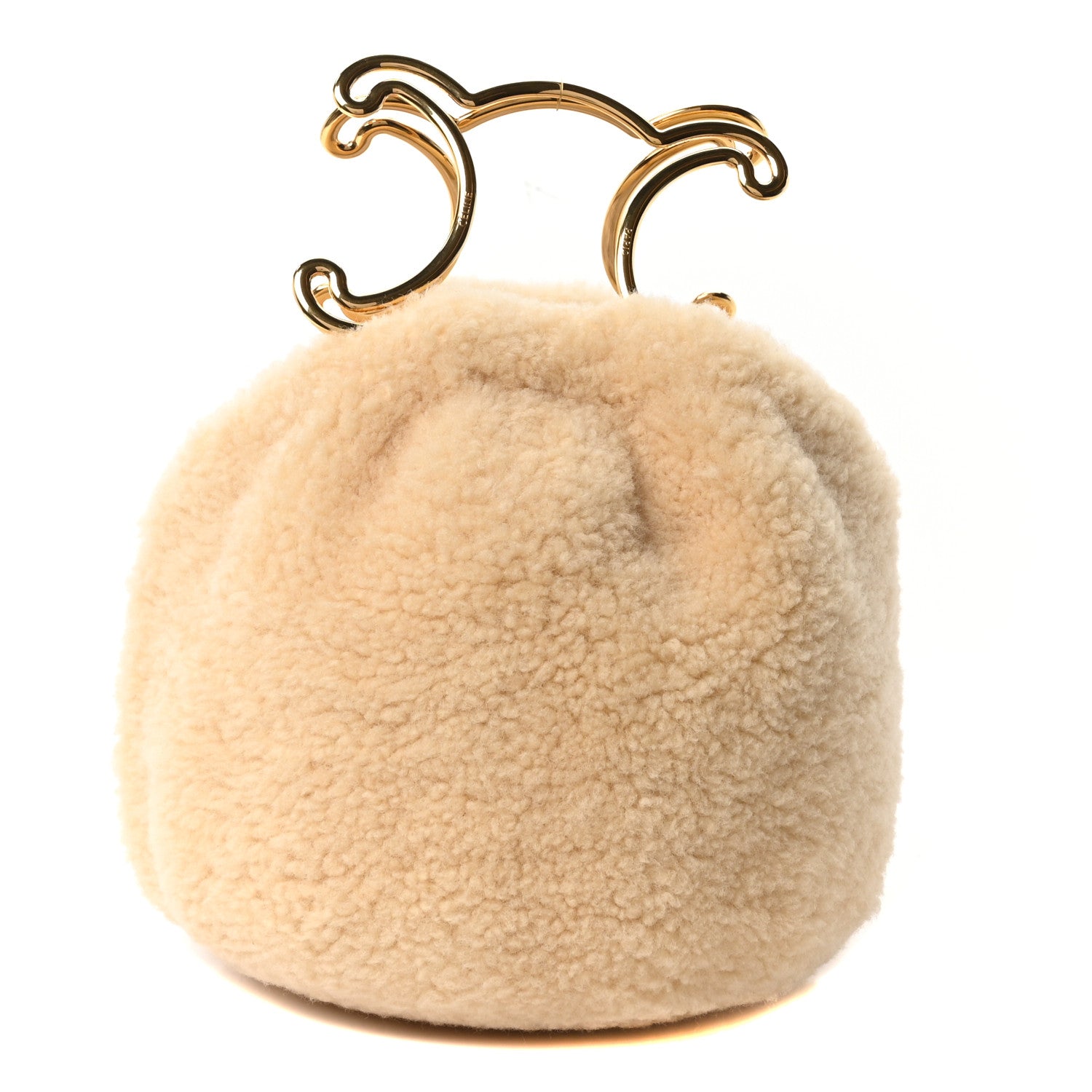 Celine Pleated Shearling Triomphe Bag  Natural 1 of 10