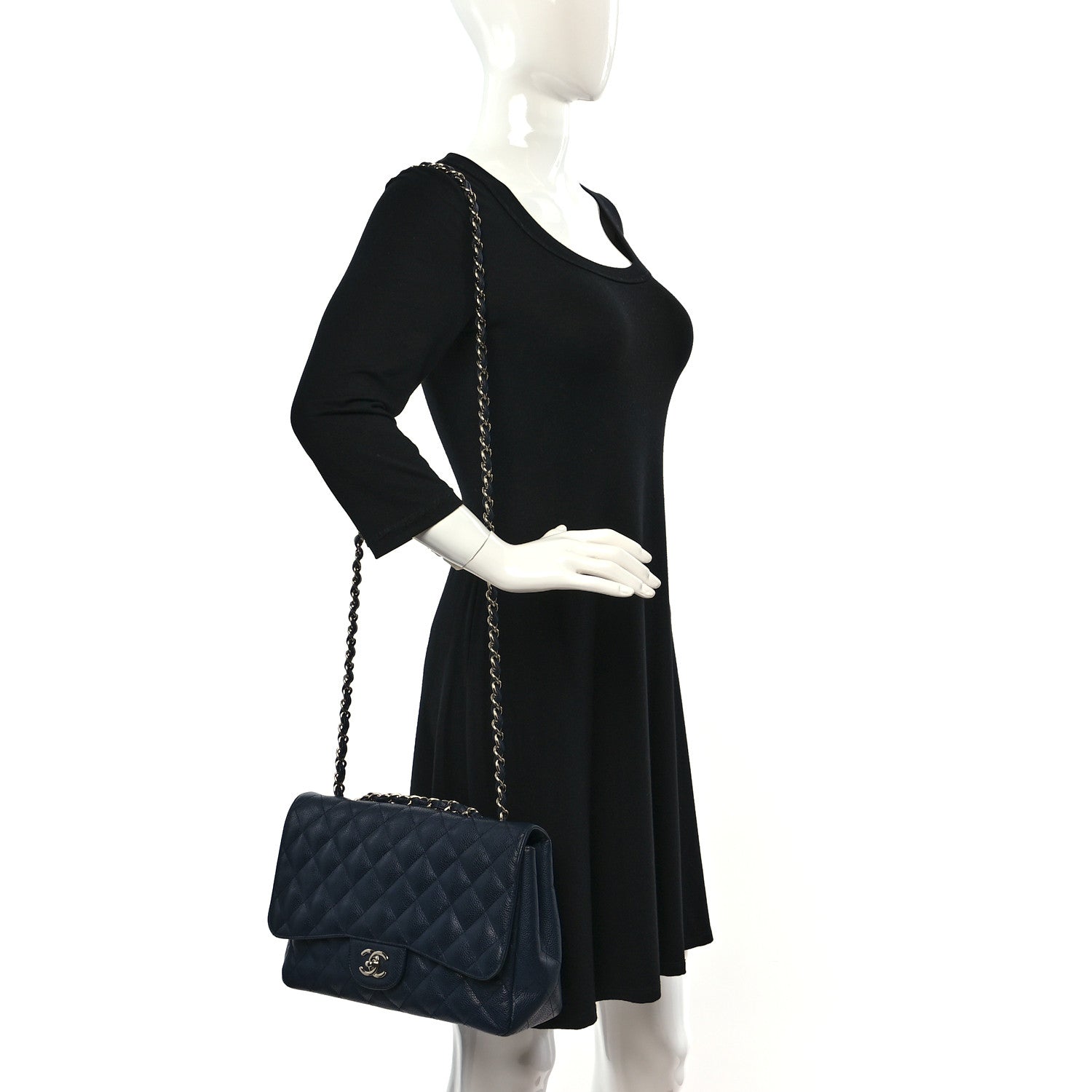 Chanel Caviar Quilted Jumbo Single Flap Navy 2 of 9