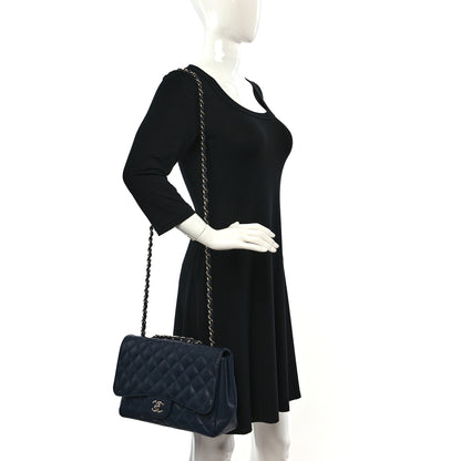 Chanel Caviar Quilted Jumbo Single Flap Navy 2 of 9