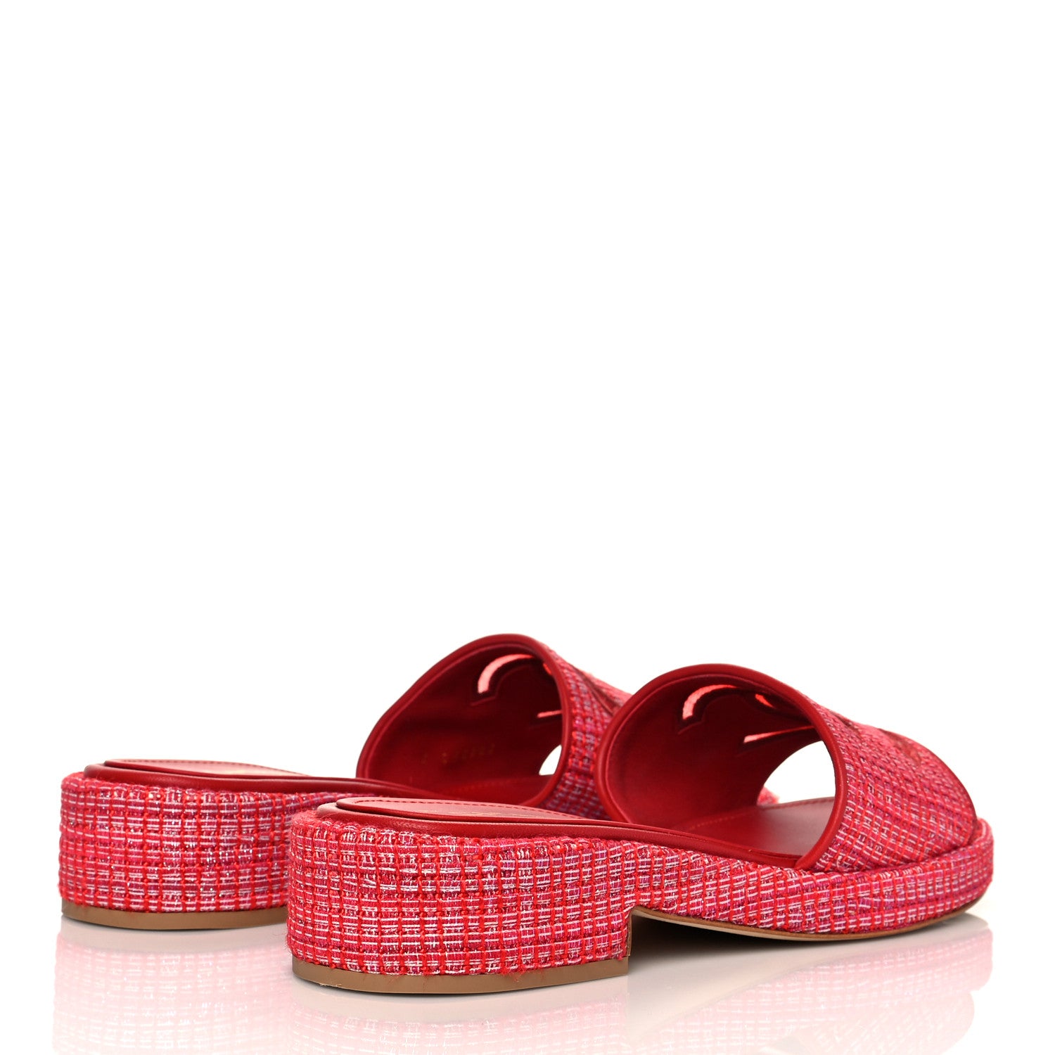 Chanel Tweed Lambskin CC Mules 40.5 Red White 4 of 11