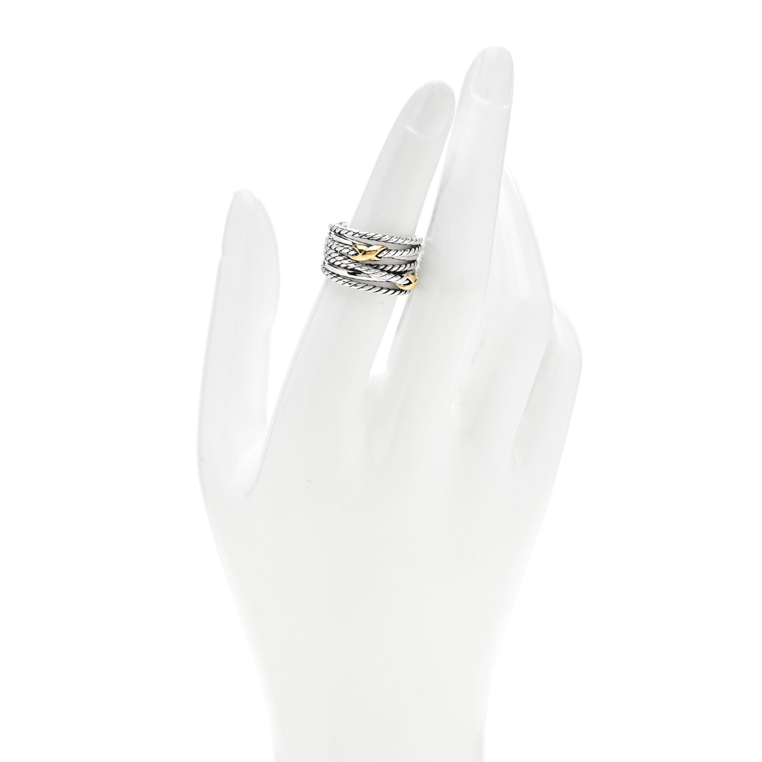 David Yurman Sterling Silver 18K Yellow Gold Double X Crossover Ring 52 6 2 of 4