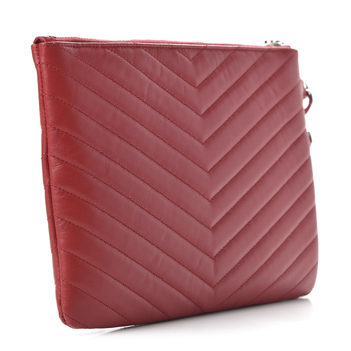 Calfskin Matelasse Chevron Monogram A5 Wristlet Red