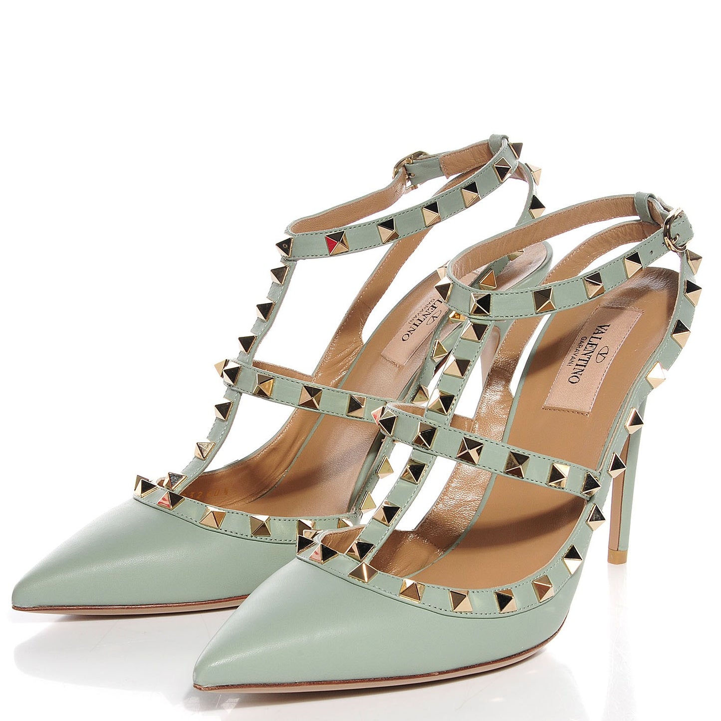Nappa Rockstud Ankle Strap Pumps 40.5 Muted Mint