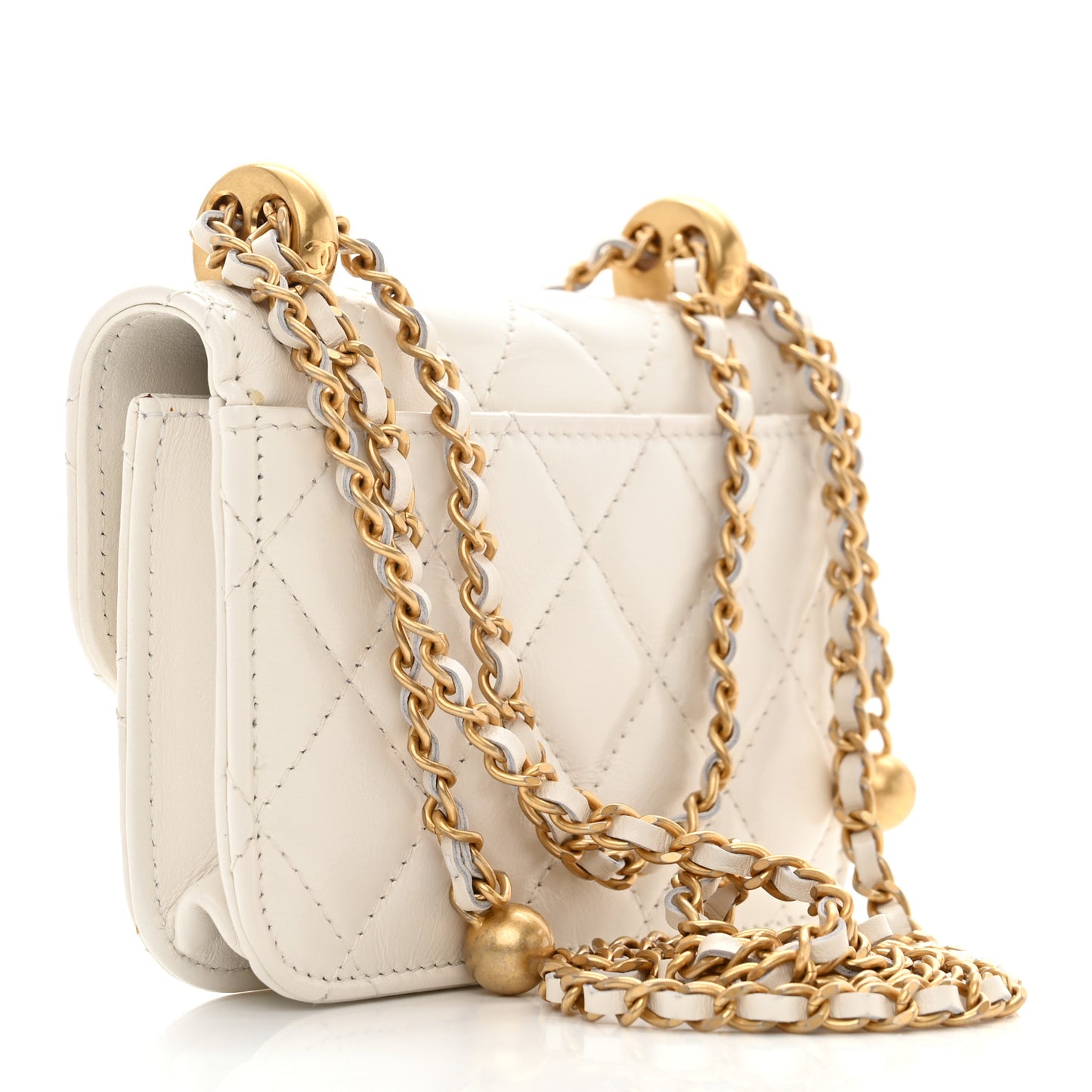 Calfskin Quilted Perfect Fit Coin Purse With Chain White