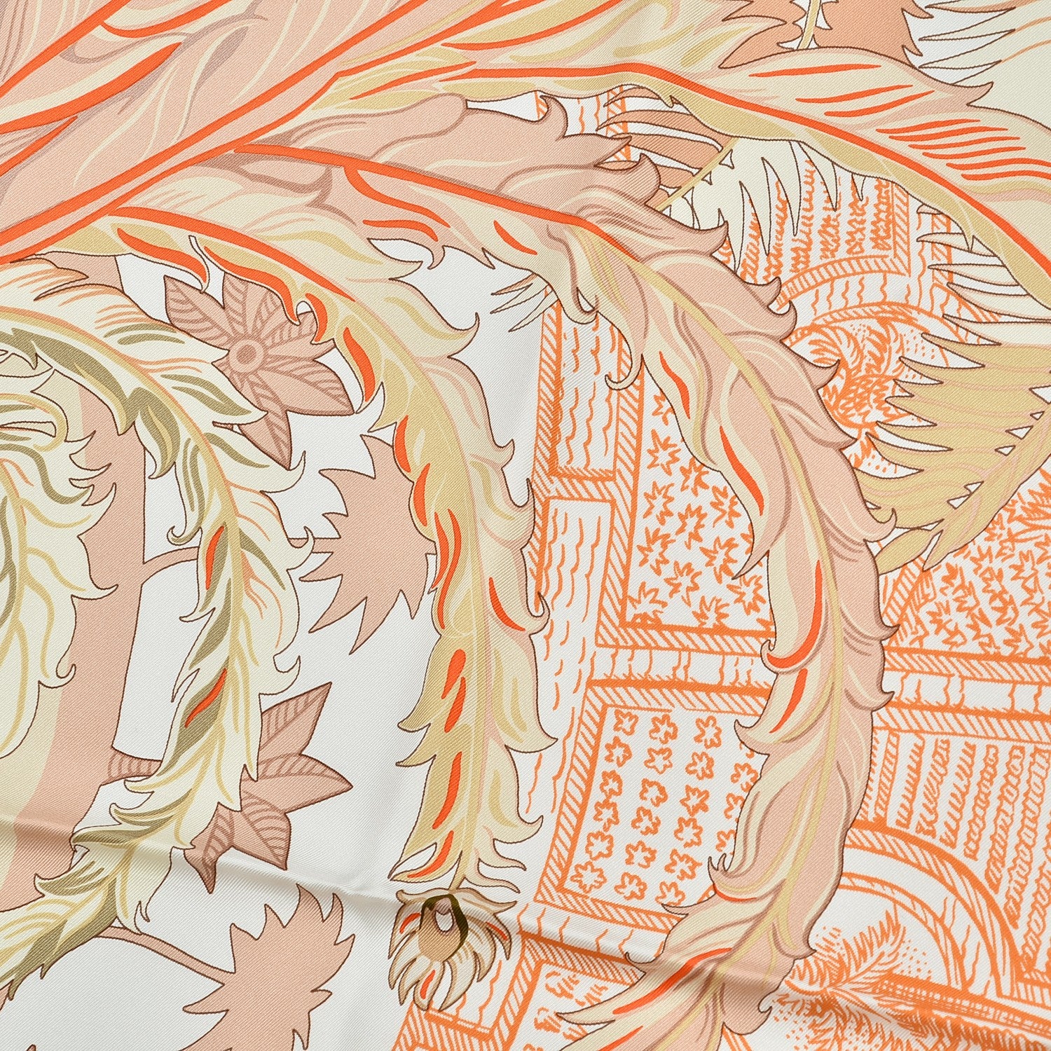 Hermes Silk Cheval Phoenix Scarf 140 Beige Orange Kaki 9 of 10