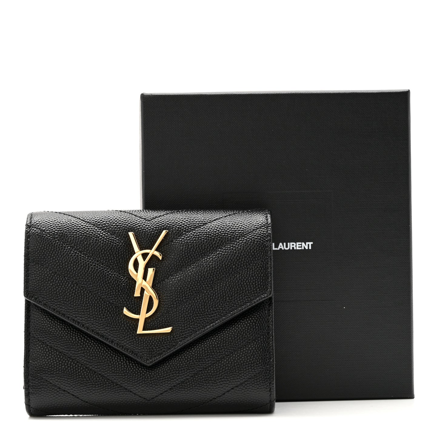 Grain De Poudre Matelasse Chevron Monogram Compact Tri Fold Wallet Black