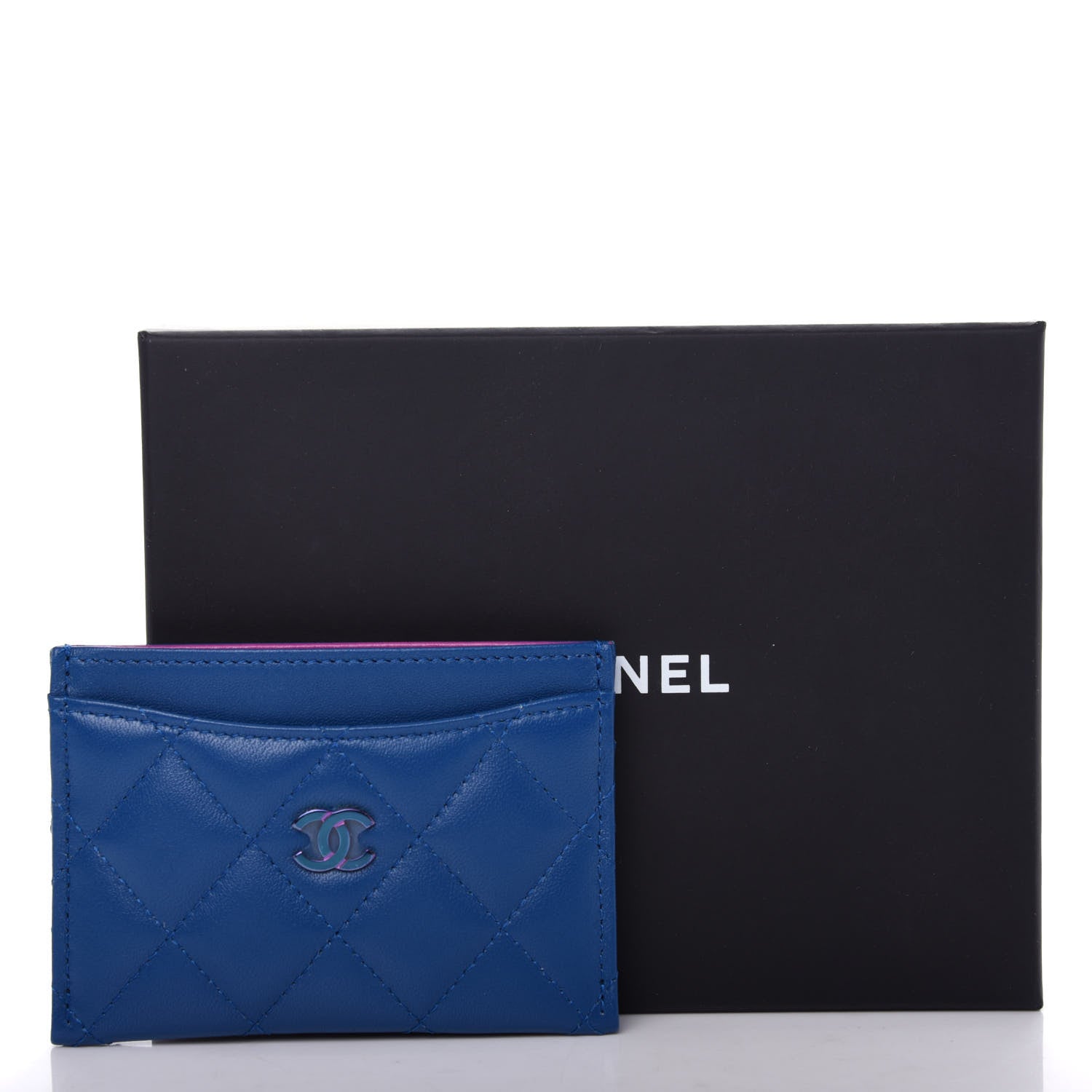 Chanel Lambskin Quilted Card Holder Blue Pink 9 of 9