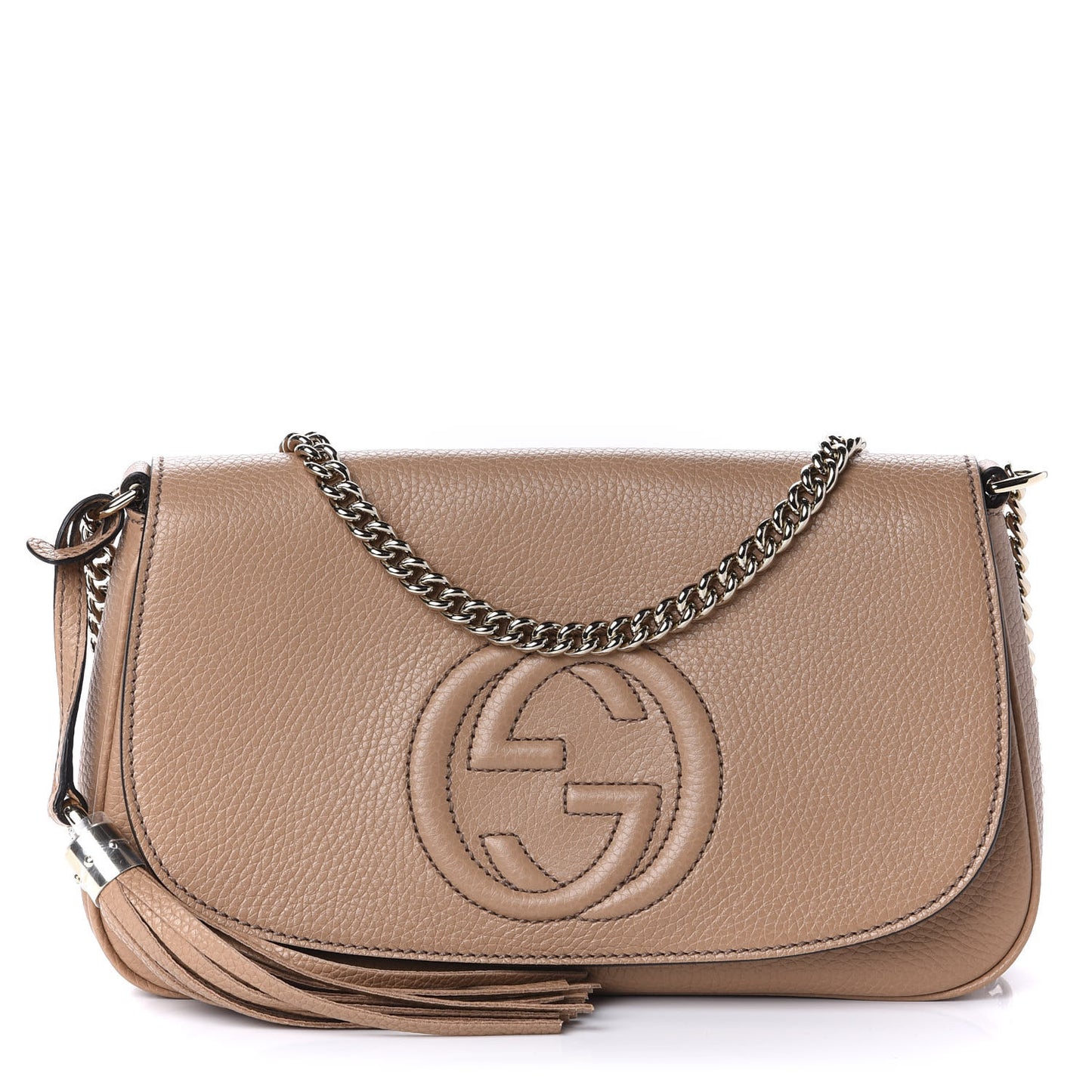 Pebbled Calfskin Medium Soho Flap Crossbody Camelia