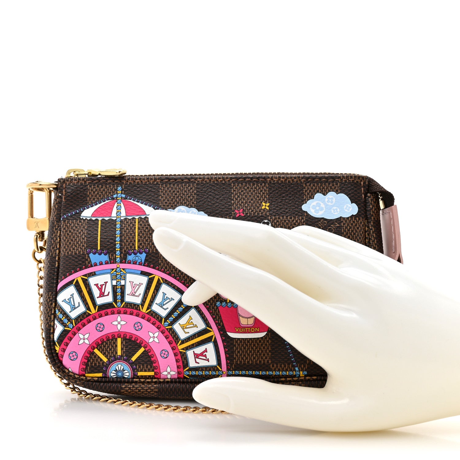 Louis Vuitton Damier Ebene 2020 Christmas Animation Big Wheel Mini Pochette Accessories Rose Ballerine 2 of 11
