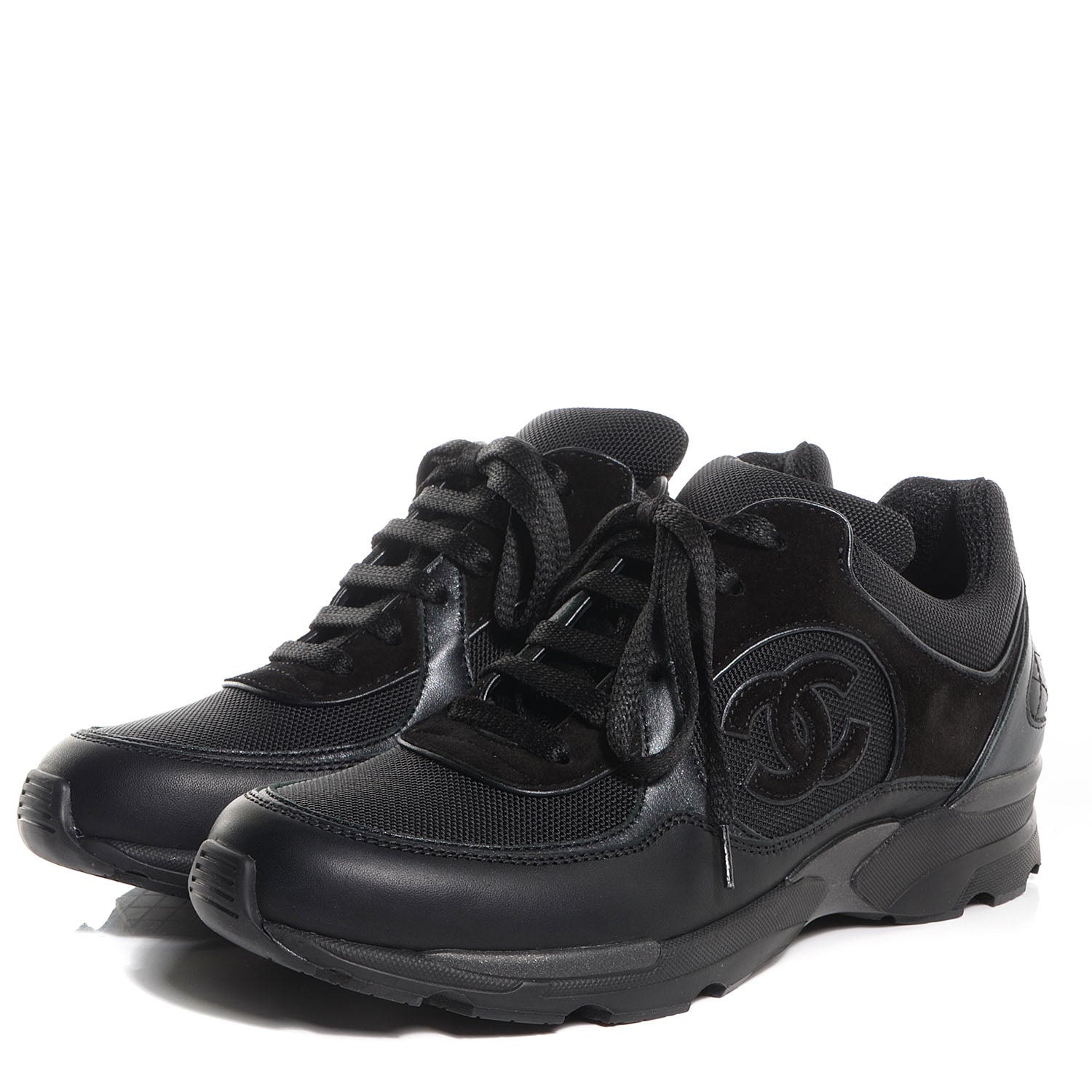 Chanel Suede Calfskin CC Black Sneakers 38.5 3 of 7