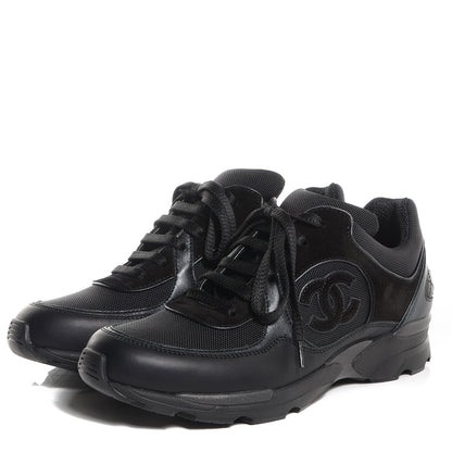 Chanel Suede Calfskin CC Black Sneakers 38.5 3 of 7