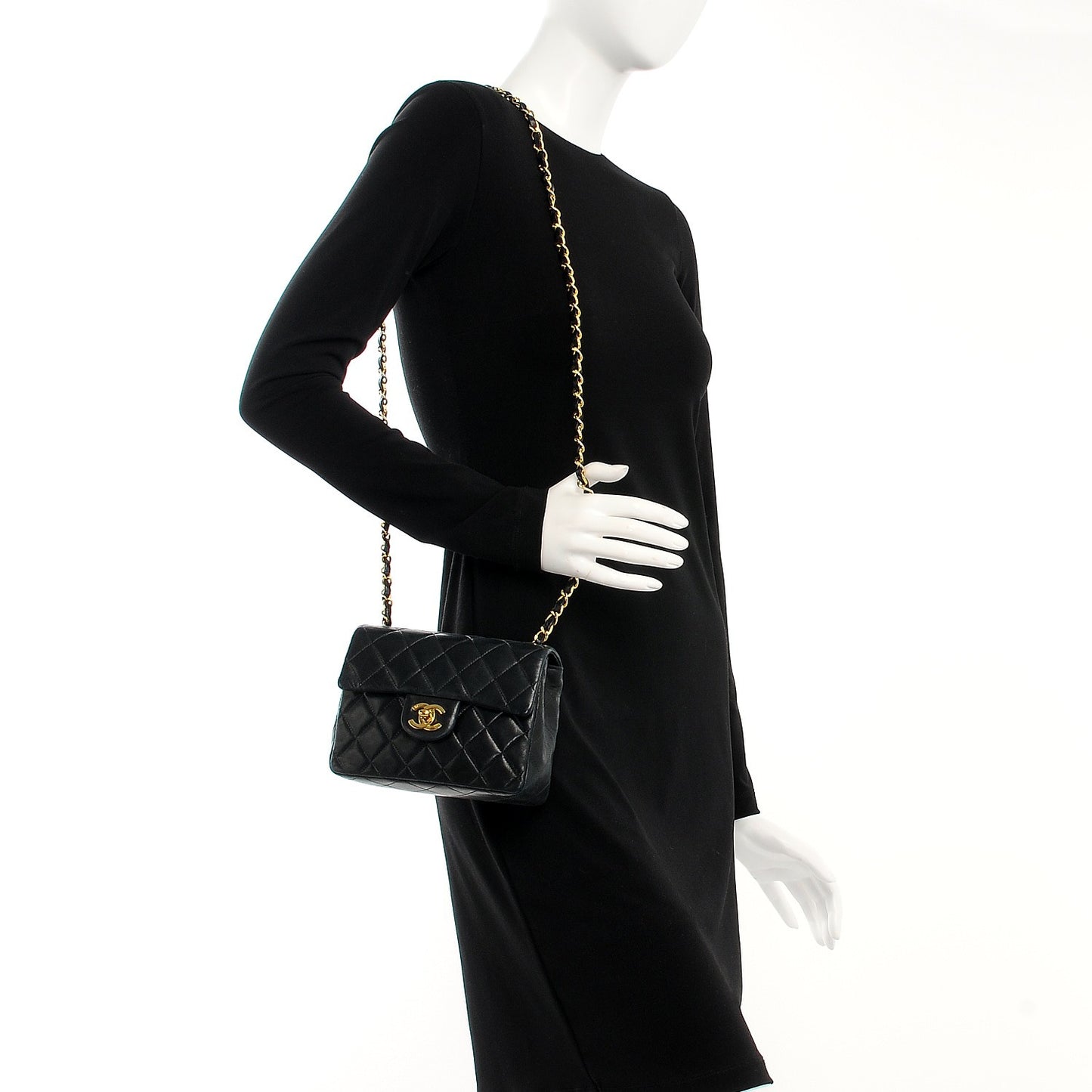 Lambskin Quilted Mini Square Flap Black