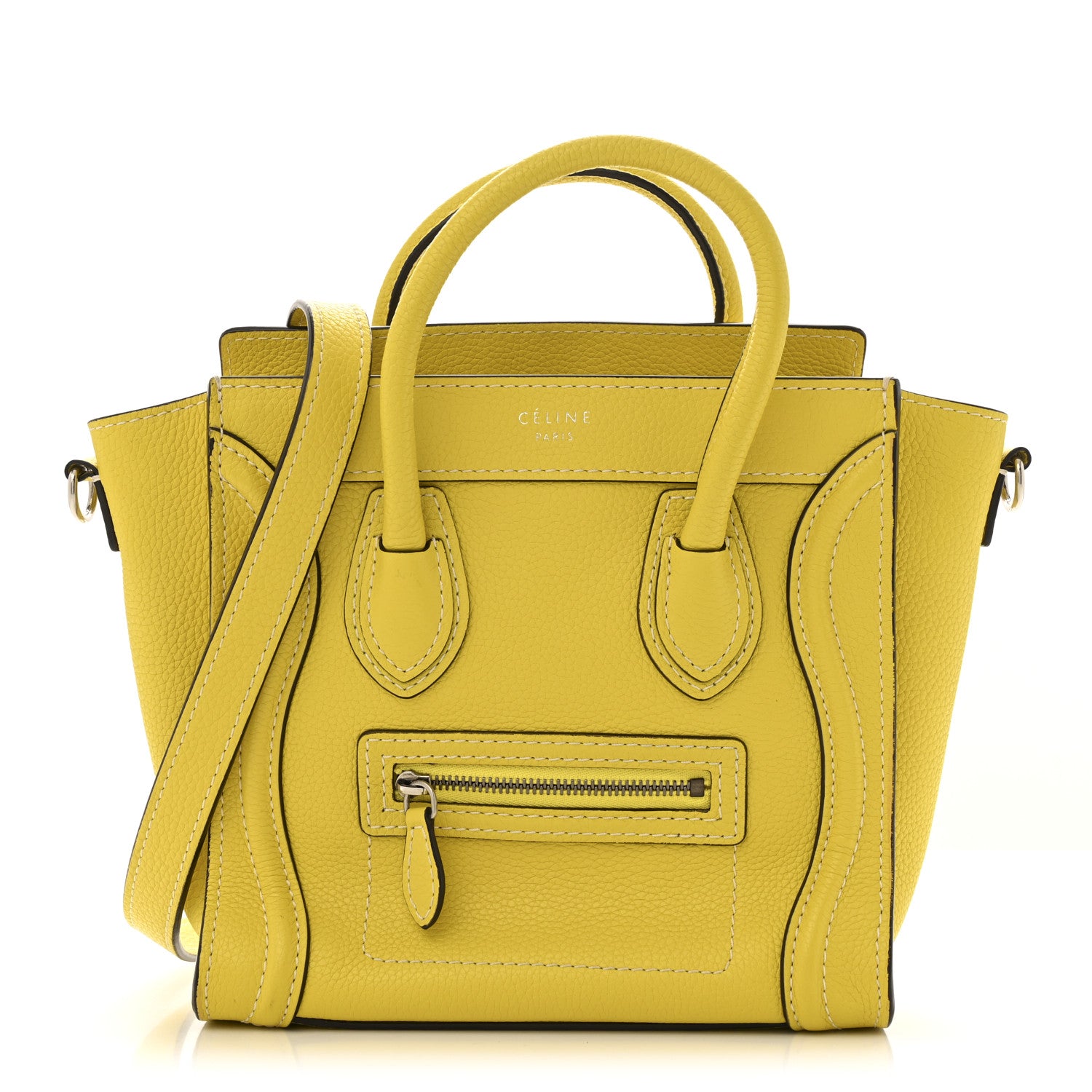 Celine Drummed Calfskin Nano Luggage Citron 1 of 15