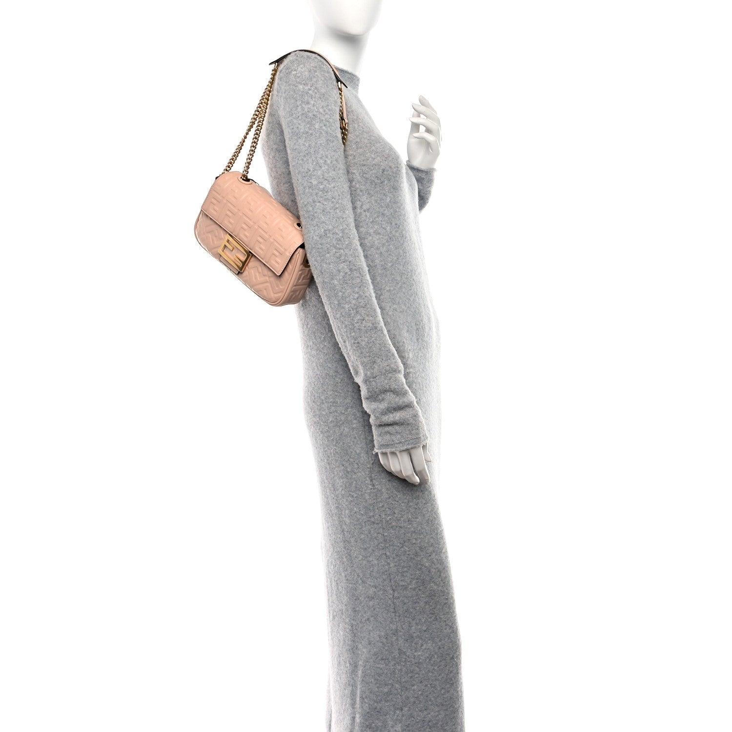 Fendi Nappa Small FF Embossed Midi Chain Baguette Light Rose 2 of 8