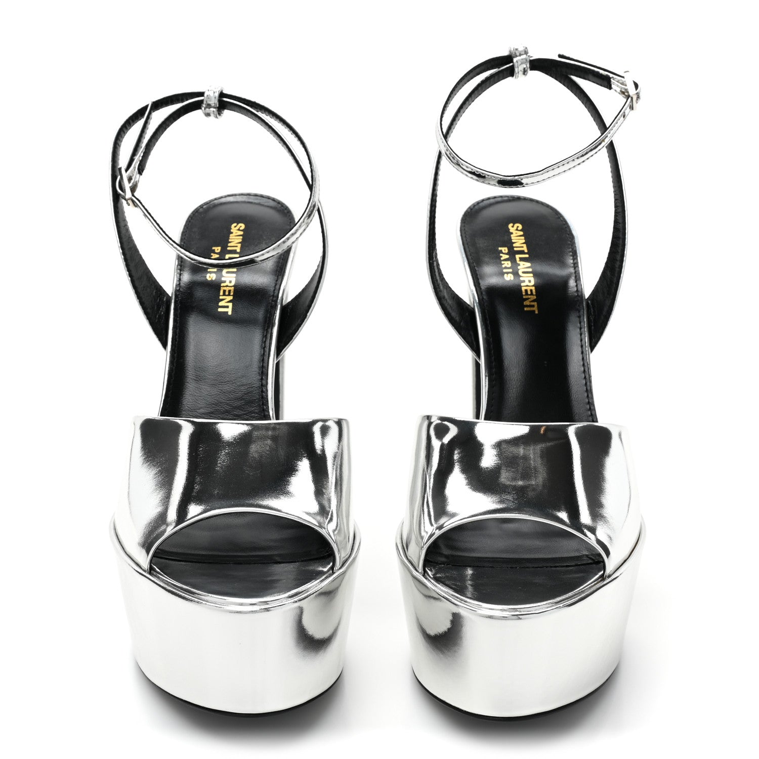 Saint Laurent Metallic Patent Jodie 95 Platform Sandals 38.5 Silver 2 of 9