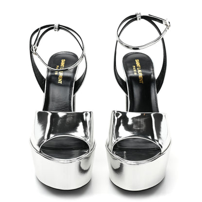Saint Laurent Metallic Patent Jodie 95 Platform Sandals 38.5 Silver 2 of 9