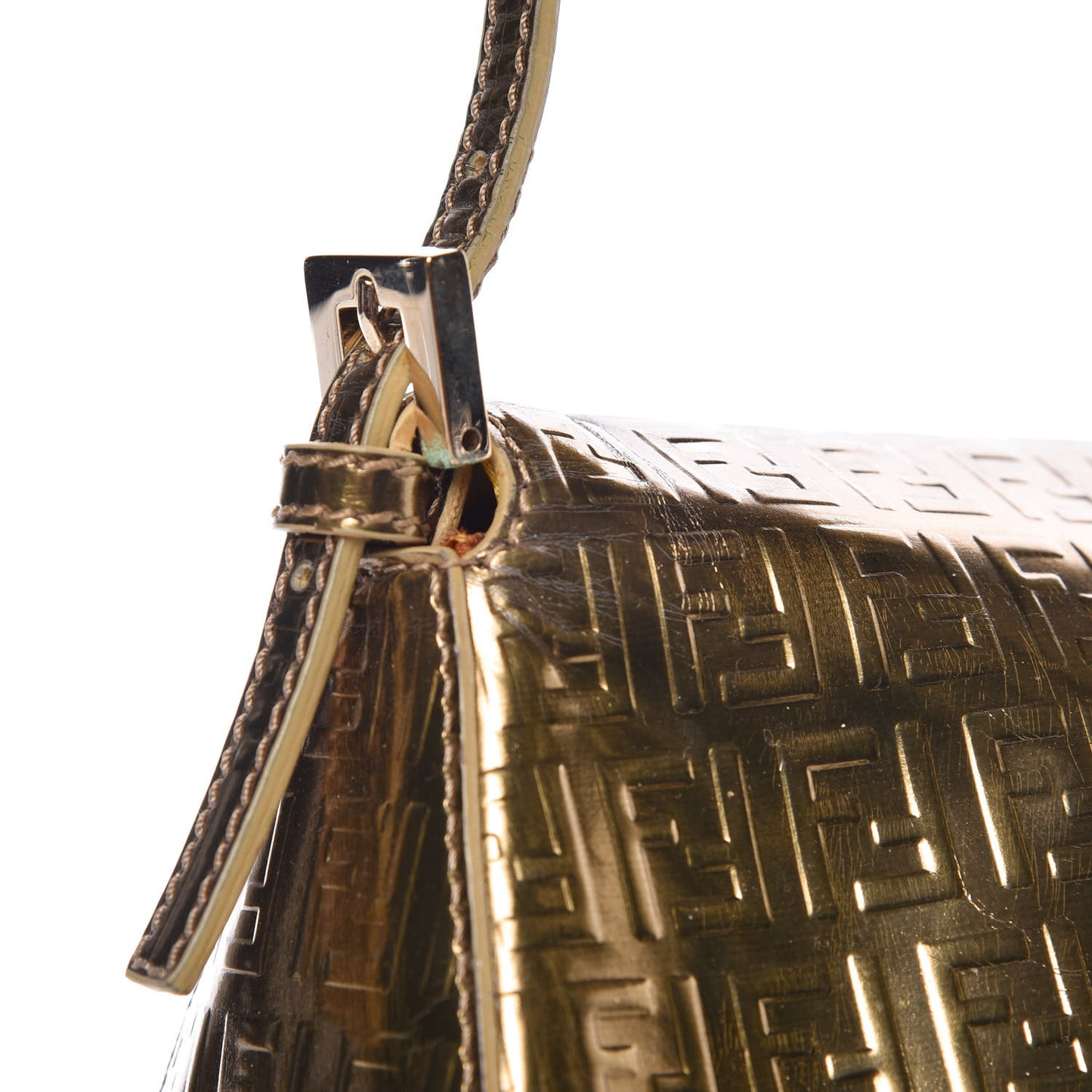 Vitello Mirror FF Embossed Mini Mama Baguette Oro Ambrato