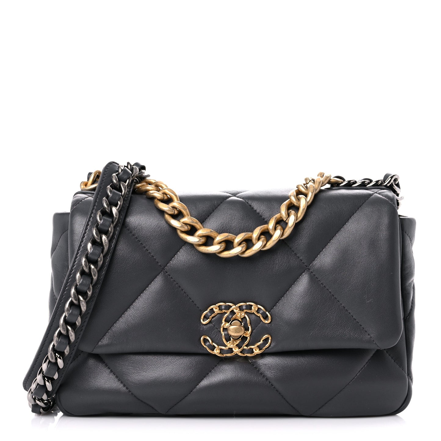Lambskin Quilted Medium Chanel 19 Flap Dark Grey