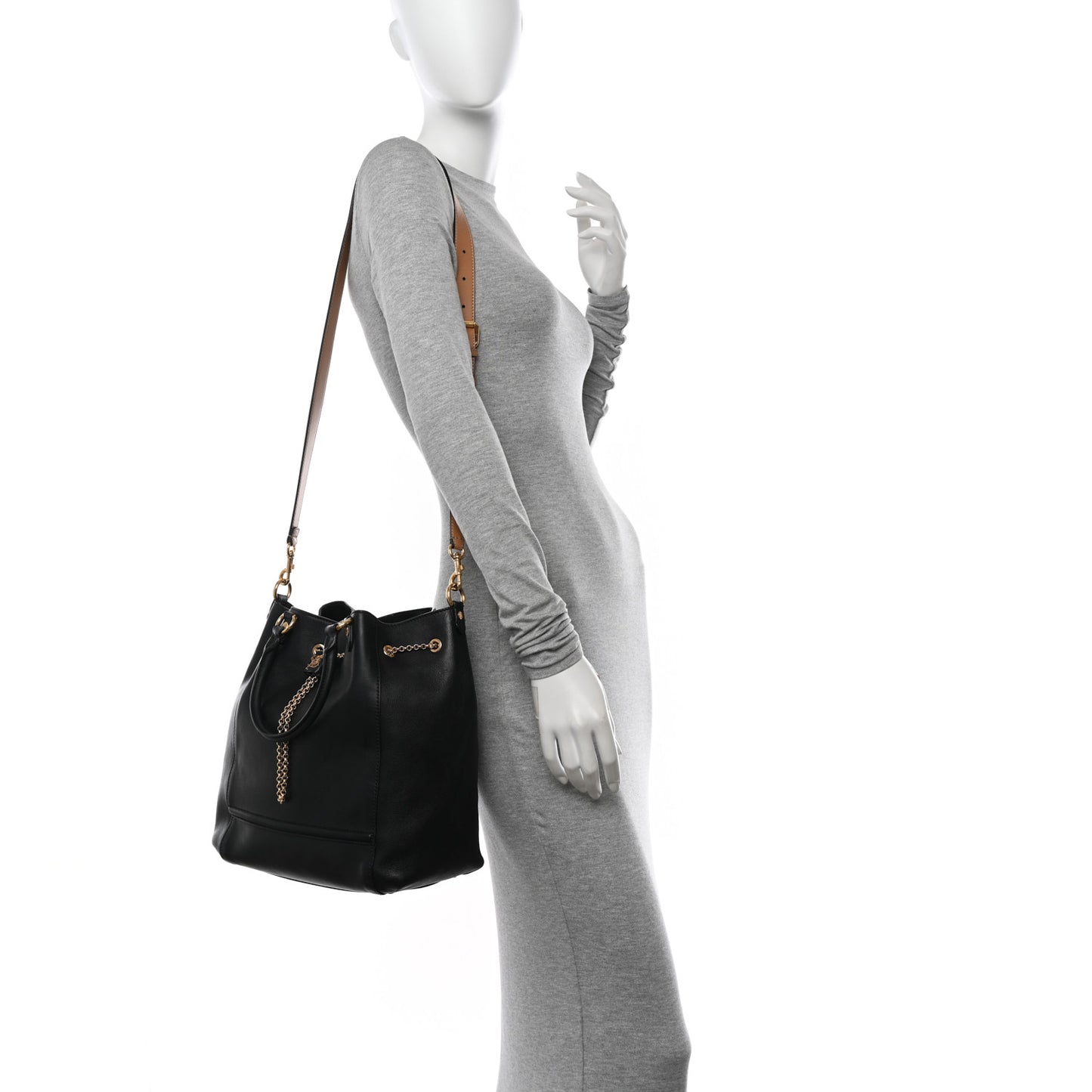 Vitello Grace King Karligraphy Chain Bucket Bag Black Bisquit