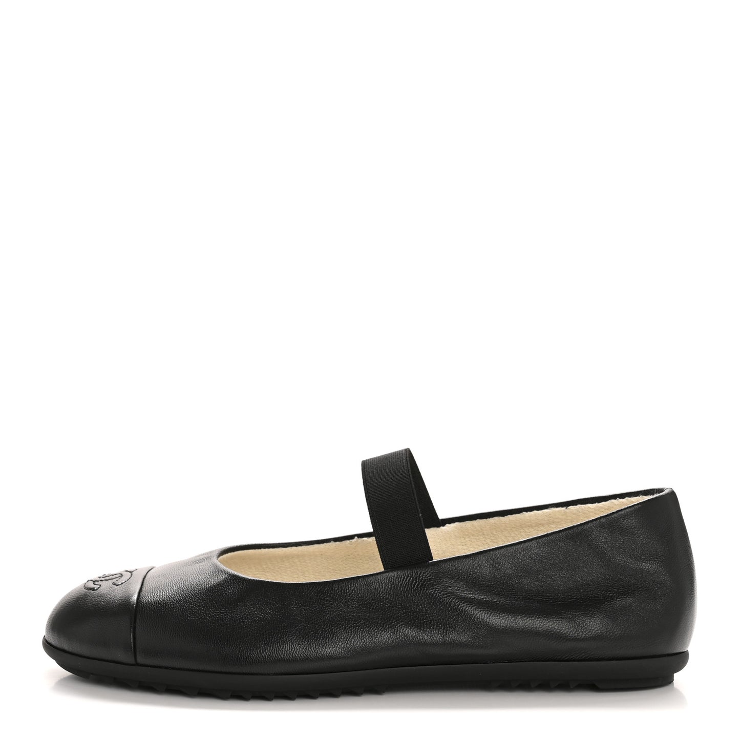 Lambskin Cap Toe CC Mary Jane Flats 38 Black