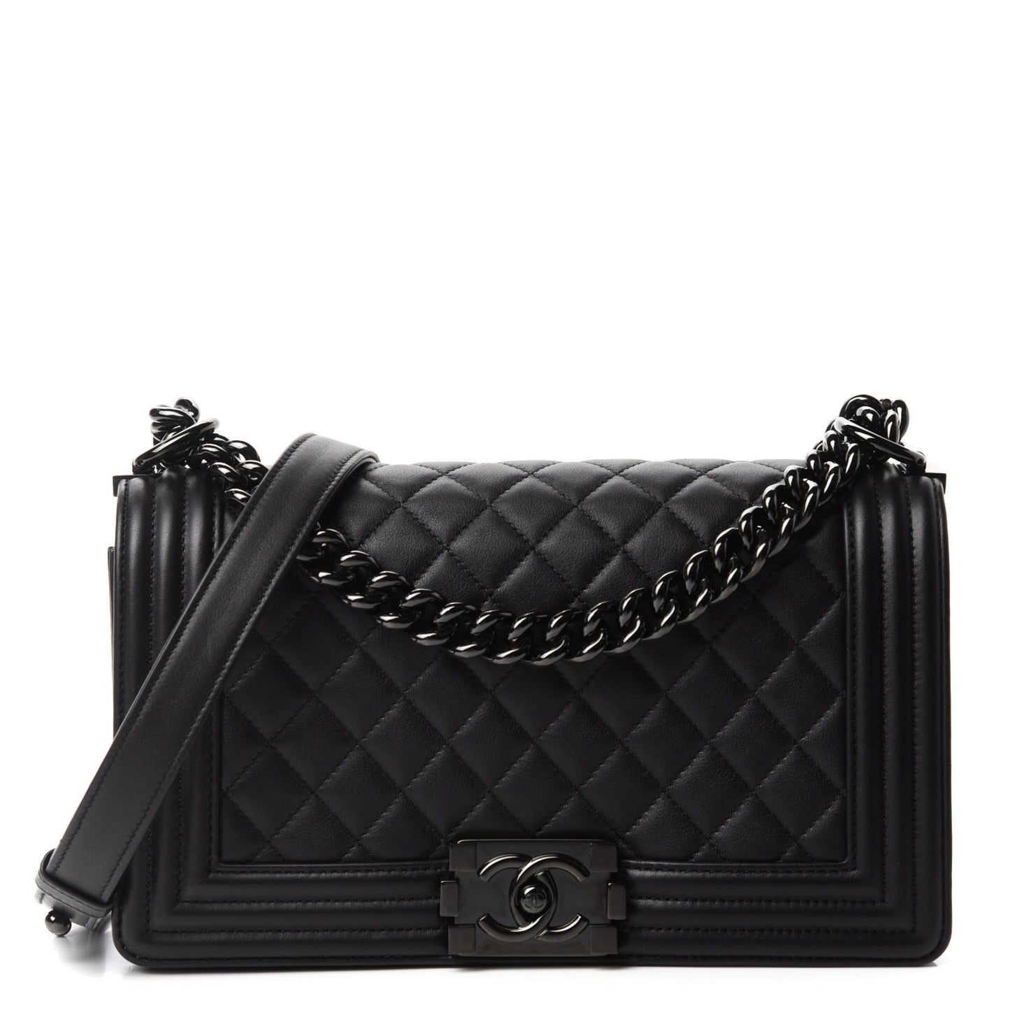 Calfskin Quilted Medium Boy Flap So Black