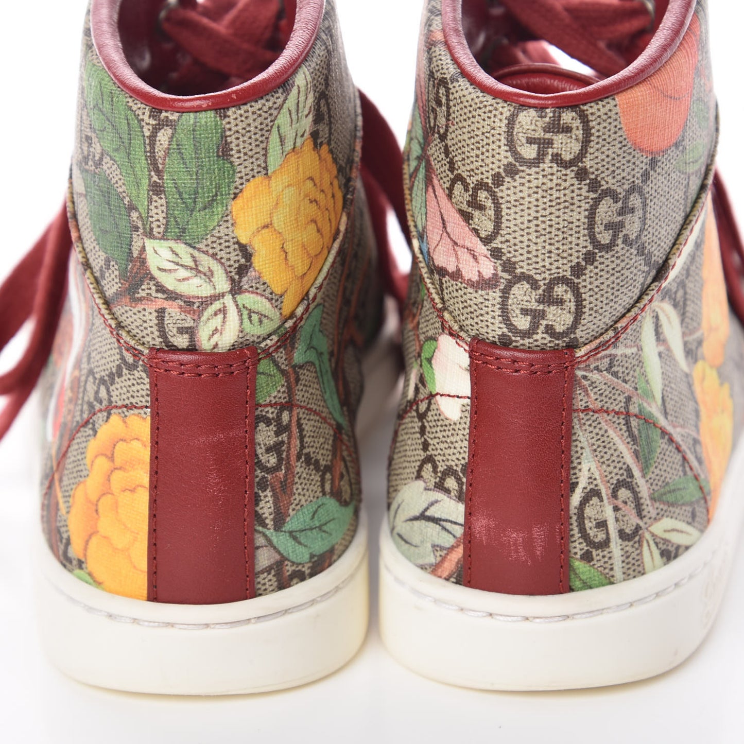 GG Supreme Monogram Tian Womens High Top Sneakers 34 Beige Multicolor Red