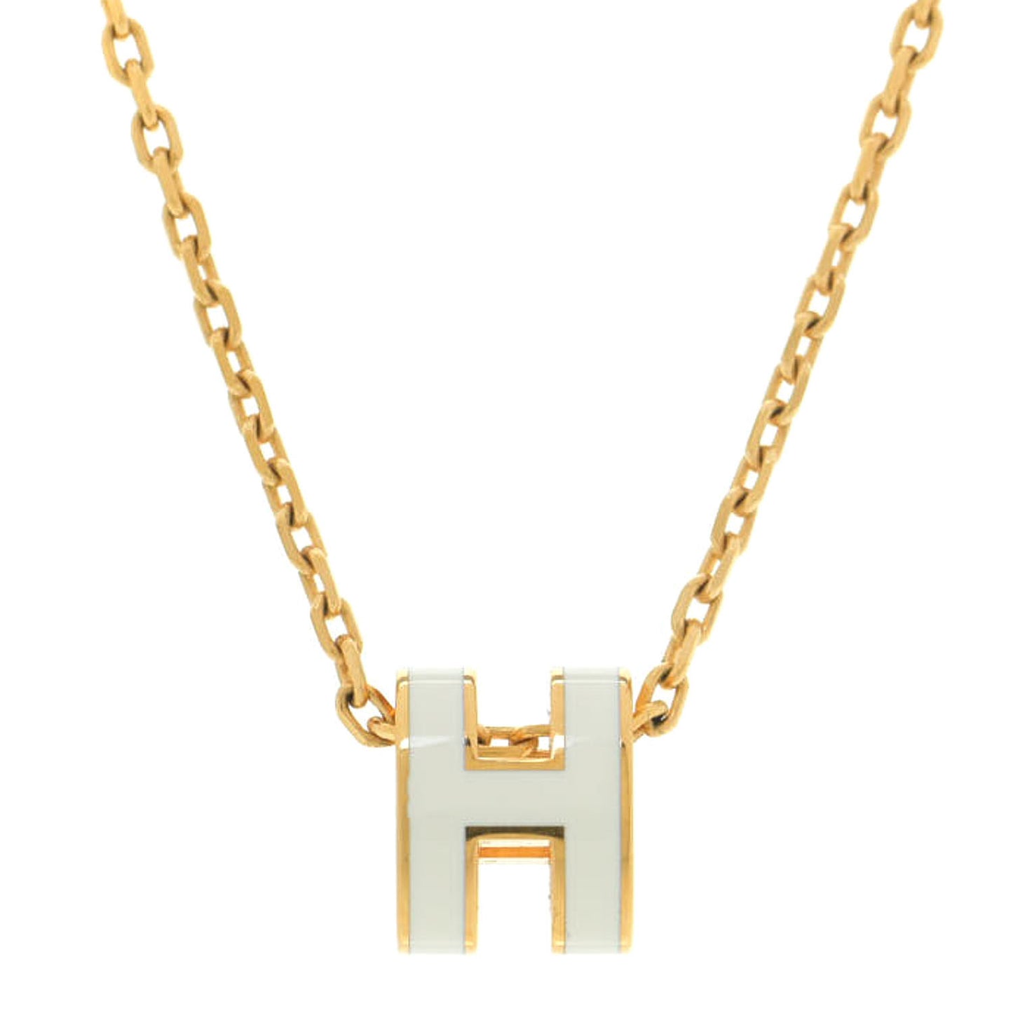Lacquered Gold Mini Pop H Pendant Necklace White
