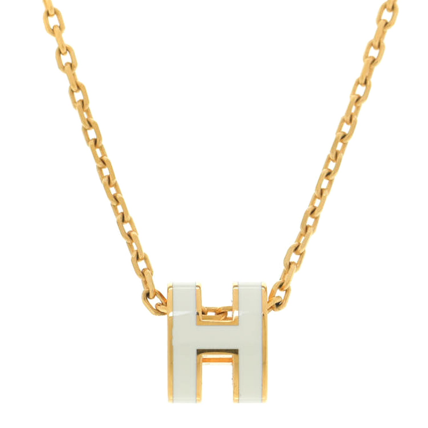 Hermes Lacquered Gold Mini Pop H Pendant Necklace White 4 of 7
