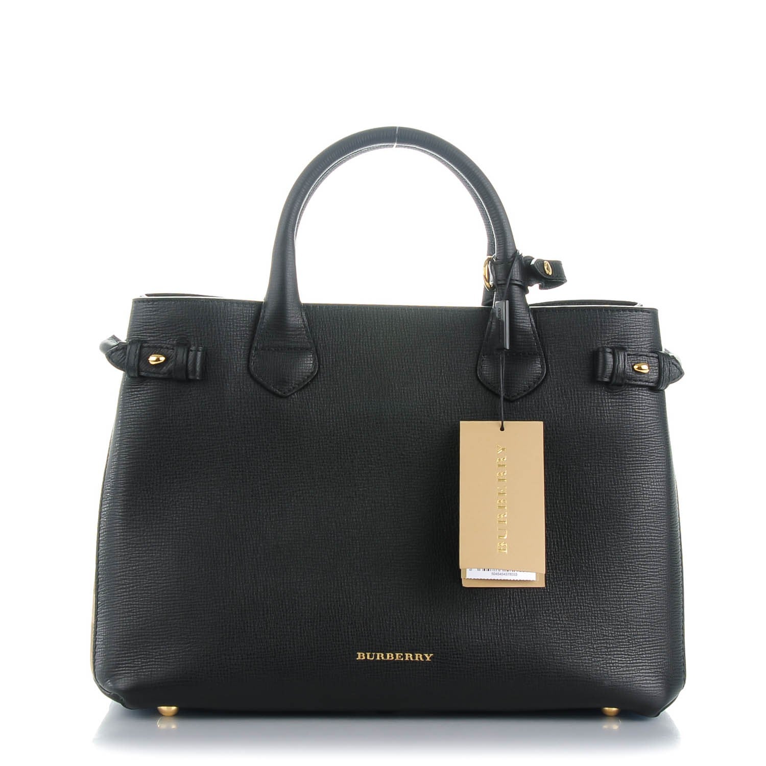 Burberry Grainy Calfskin House Check Medium Banner Tote Black 1 of 8