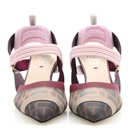 Fendi Technical Mesh FF Colibri 55mm Slingback Pumps 37 Tobacco Moro Black Anemone 3 of 9