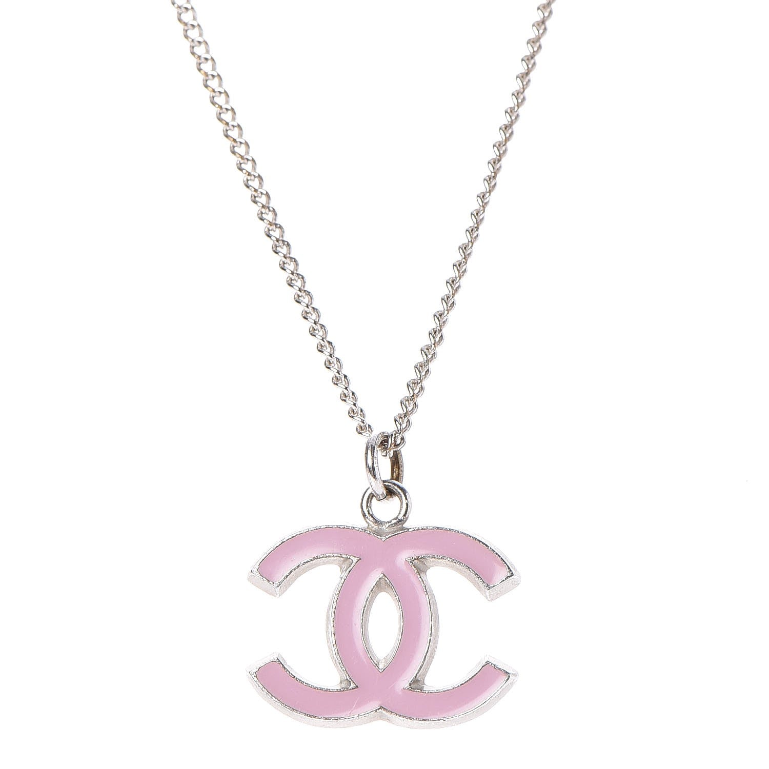 Chanel Enamel CC Necklace Silver Pink 4 of 6