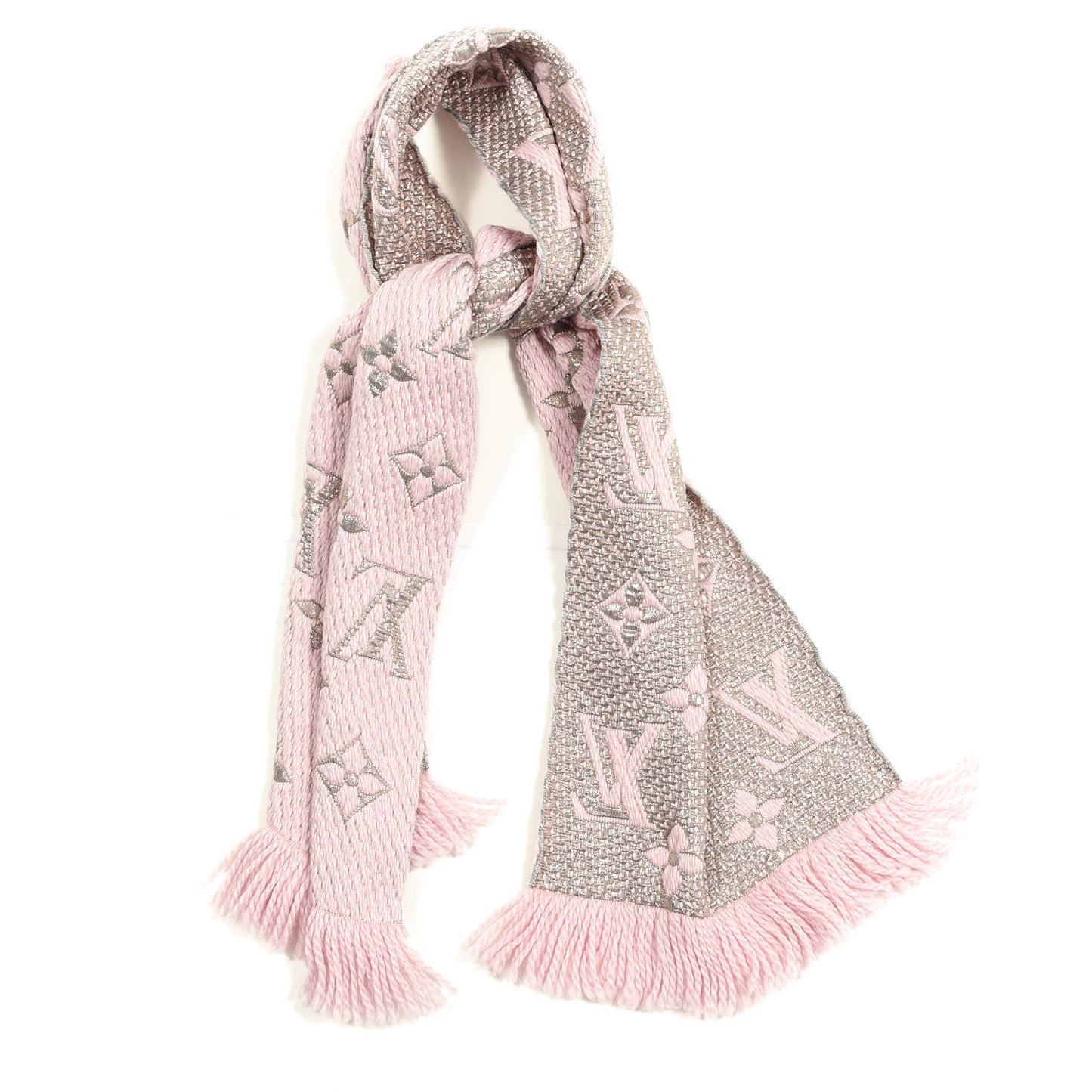 Wool Silk Logomania Shine Scarf Pink