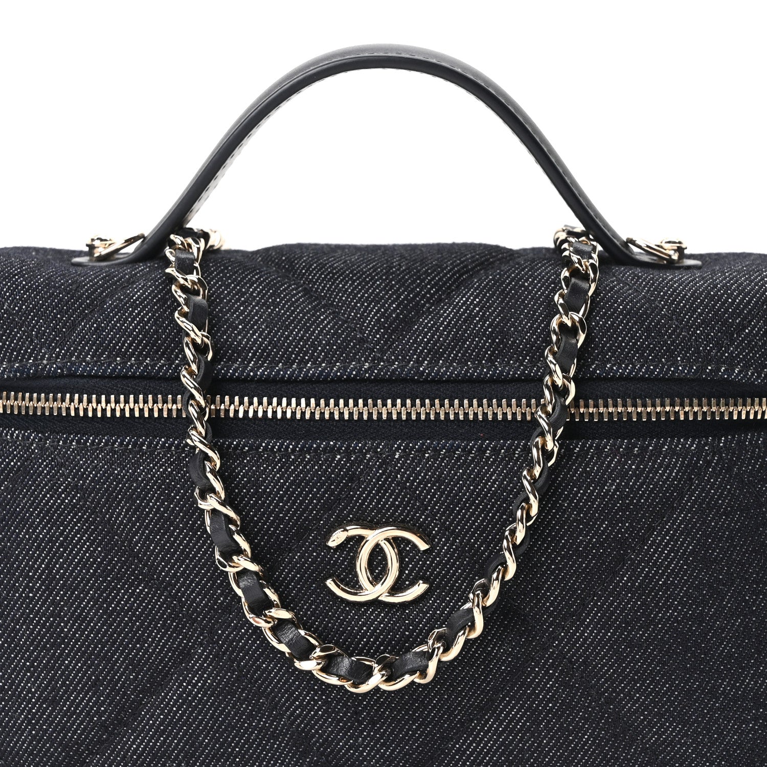 Chanel Denim Quilted Top Handle Slim Vanity Case With Chain Dark Blue 8 of 10
