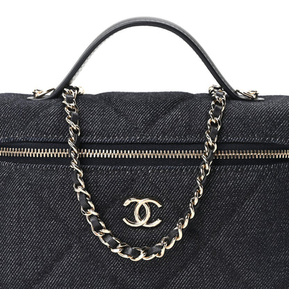 Chanel Denim Quilted Top Handle Slim Vanity Case With Chain Dark Blue 8 of 10