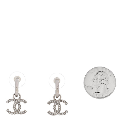 Chanel Metal Pearl Crystal CC Drop Earrings Silver 2 of 5