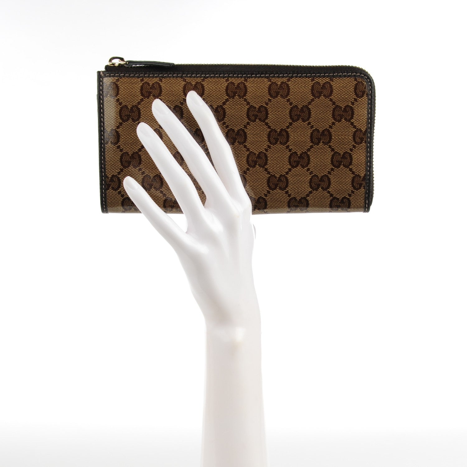 Gucci Crystal Monogram Dollar Calfskin Donna Long Wallet Beige Ebony Testa di Moro 2 of 7