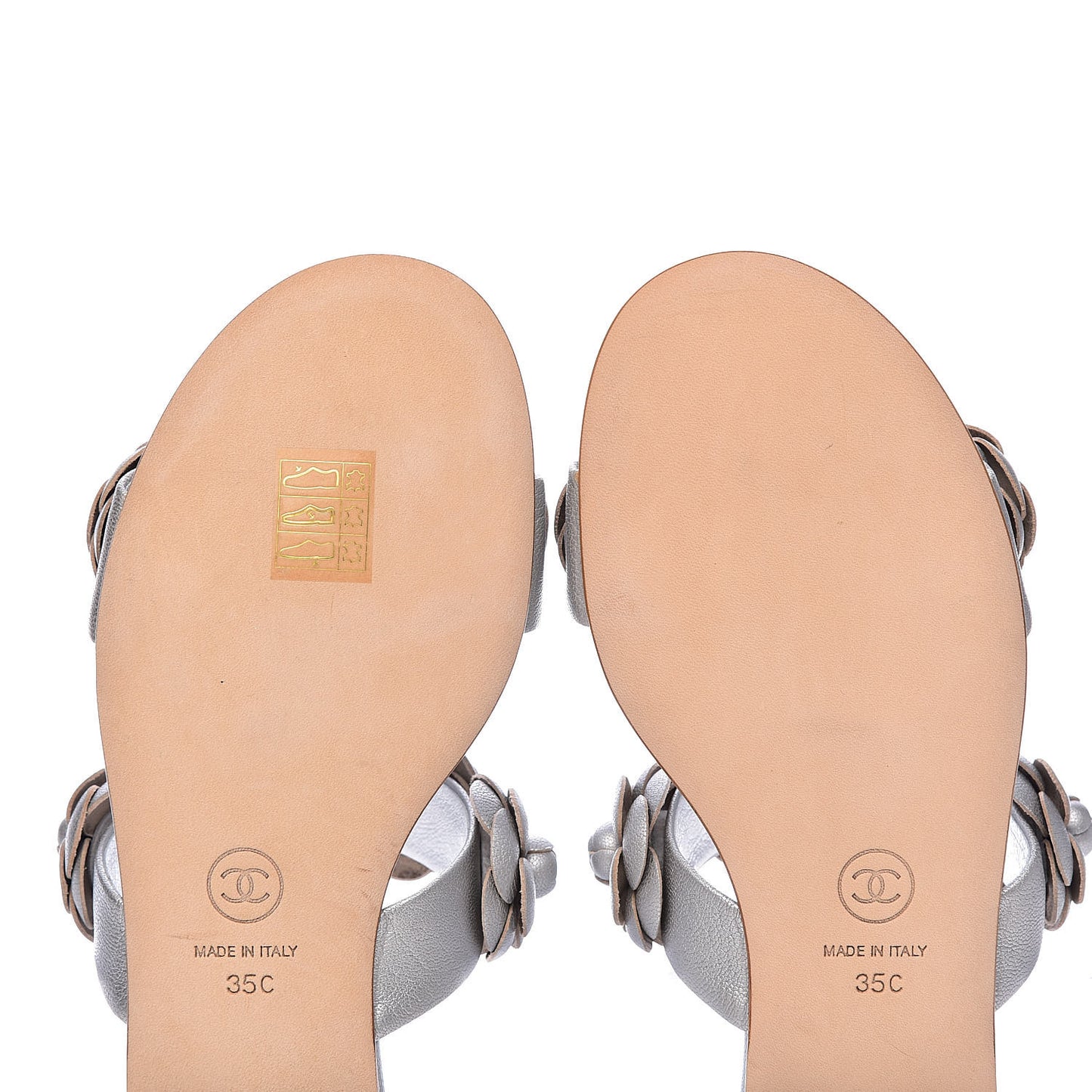 Metallic Lambskin Camellia Slide Sandals 35 Silver