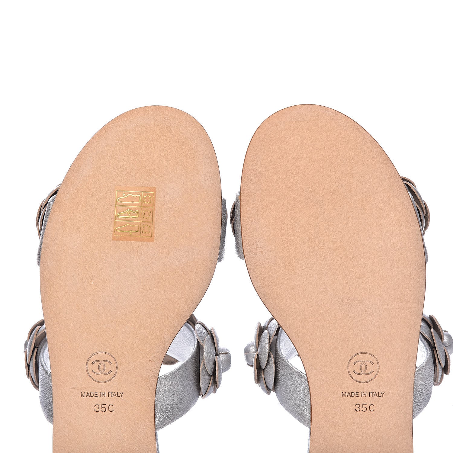 Chanel Metallic Lambskin Camellia Slide Sandals 35 Silver 10 of 12